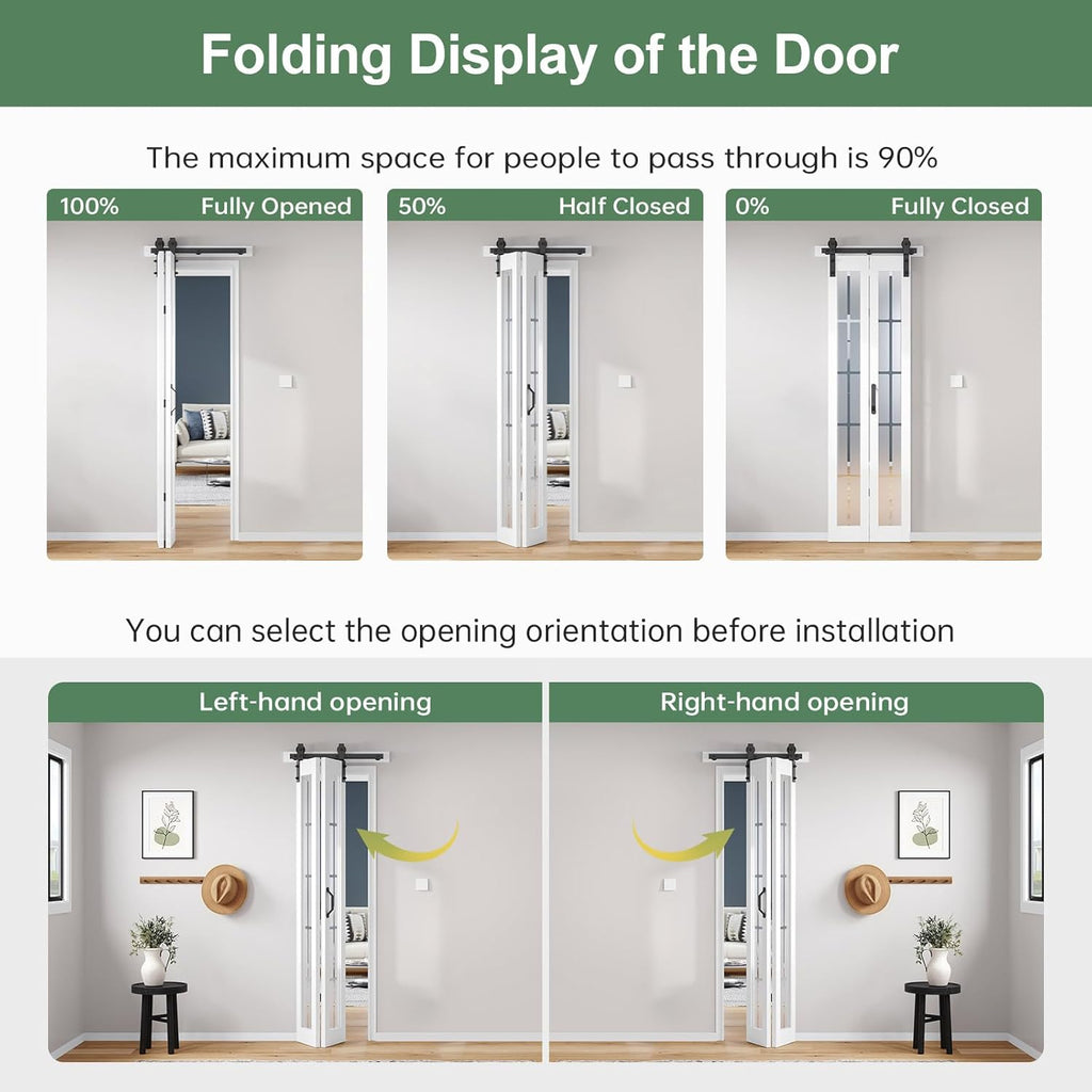 Bifold Barn Door 24x84 Inch (Double 12x84), Preassembled White Frosted Glass Cross Transparent Bifol