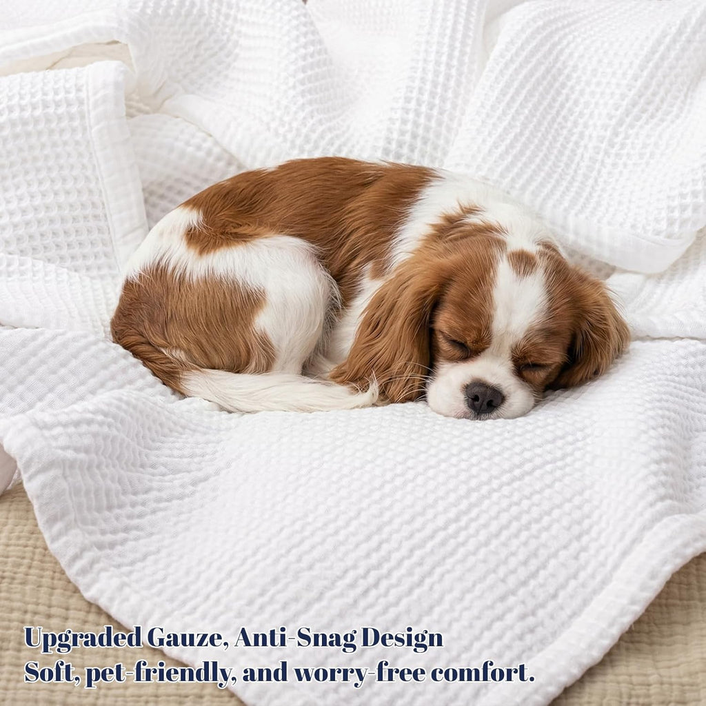 100% Cotton Waffle & Muslin Throw Blanket Large, Soft Breathable Luxury 400GSM Versatile Reversible Bedding, Great
