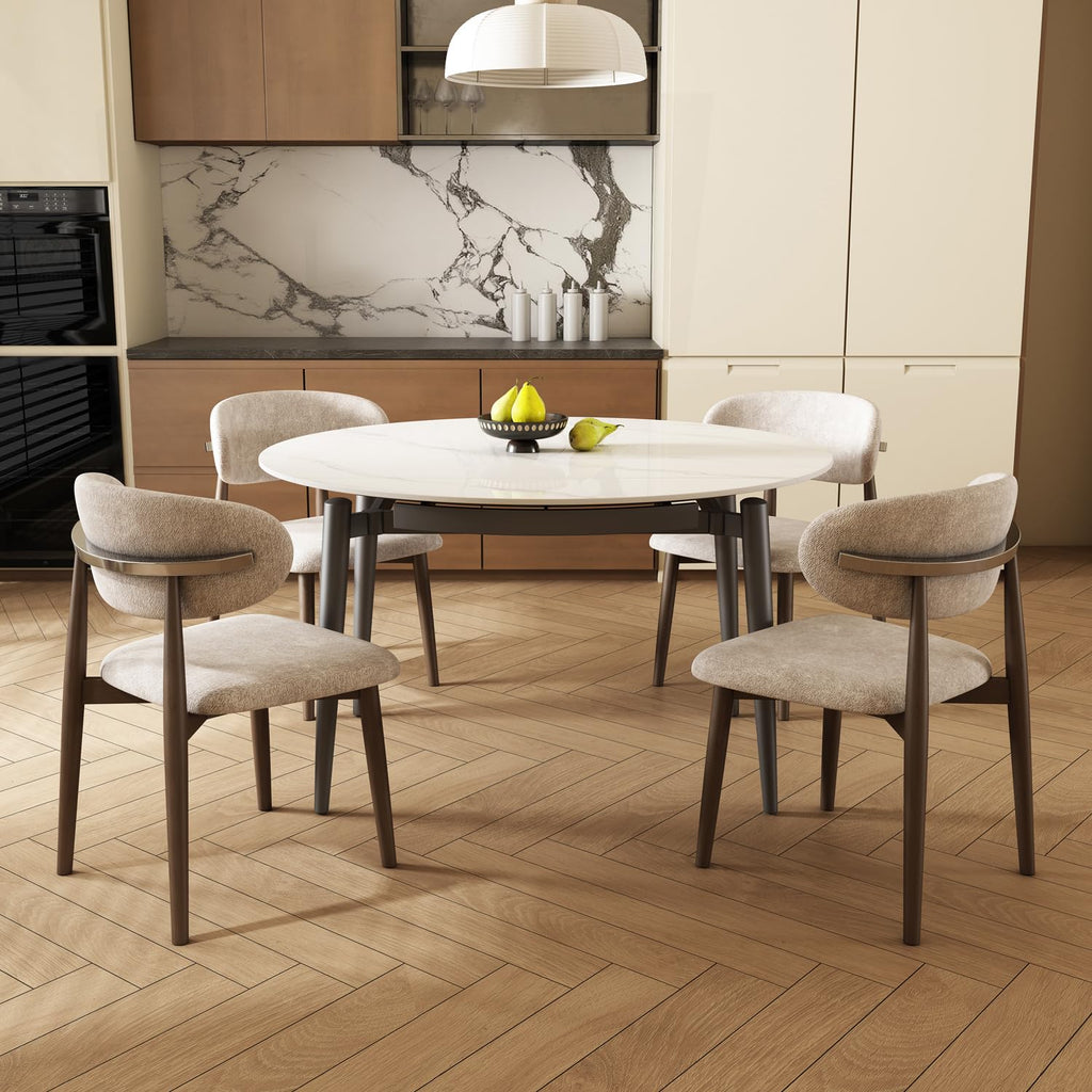 51.2"Expandable Round Dining Table, Sintered Stone Extendable Dining Table for 4-6, Modern Round Dining Room Table