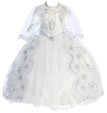Virgin Mary Embroidery Cap Sleeve Tulle Sequin Wedding Baby Infant Girl Baptism Christening Dress (TR42K9) White 5