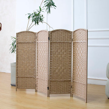 4 Panel Rattan Divider Short Room Partition Screen, Double Sided Folding Divider for Room Separation, Light Brown, 47.2"