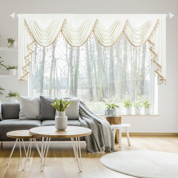 Extra Wide White Velvet Valance, 110 Inch Waterfall Swag Curtain, Elegant Modern Farmhouse Window Treatment for