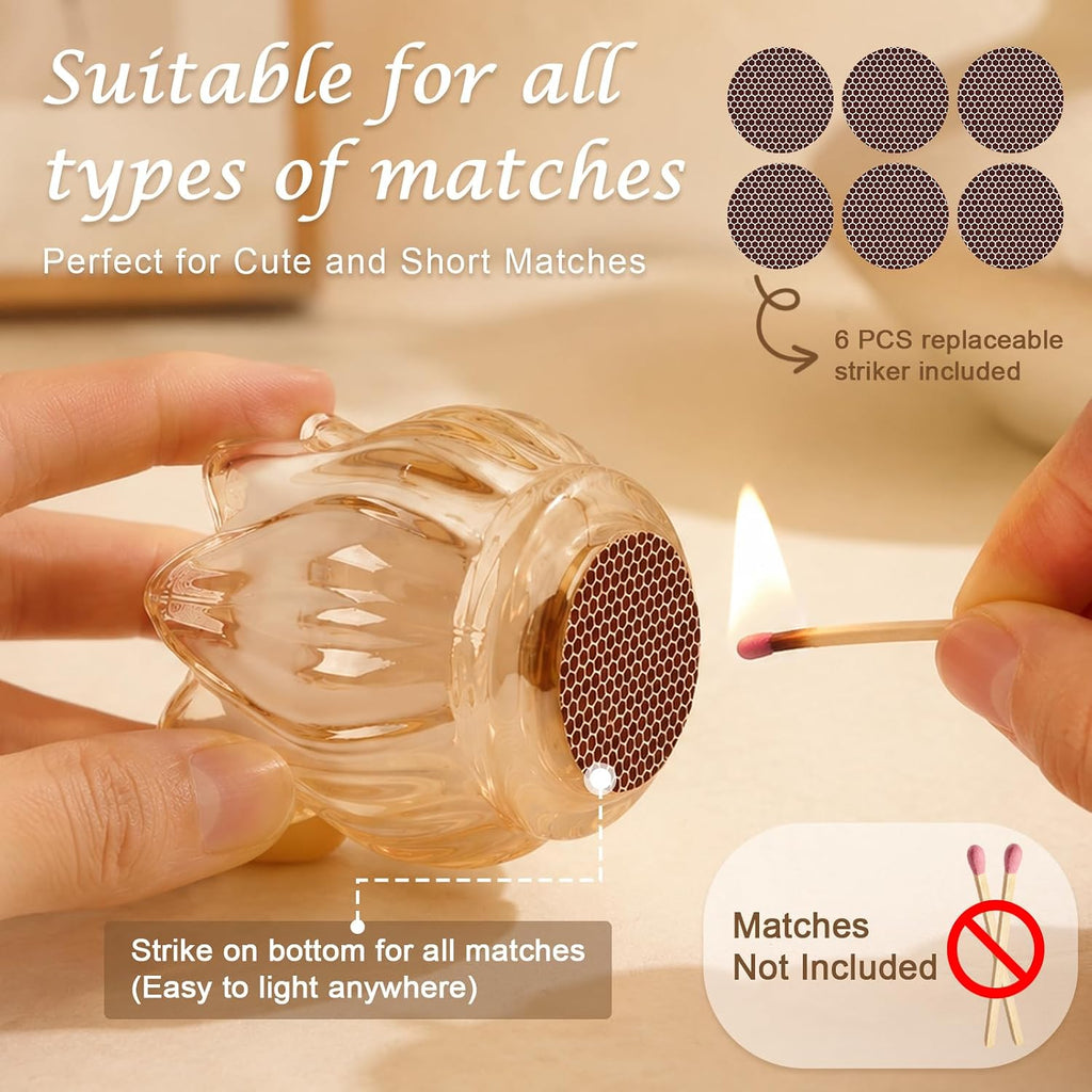 Glass Match Holder with Striker, Lily Shape Match Jar,Clear:Lily:1