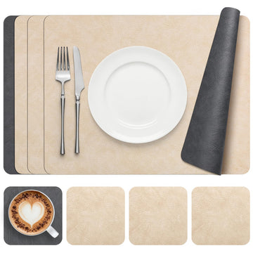 Vinyl Placemats Set of 4, Dual Sided Place Mats with Drink Coasters