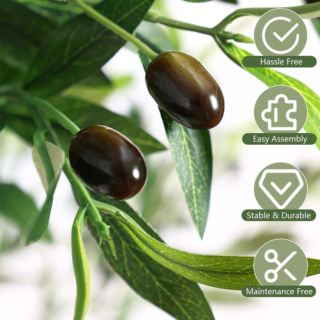6ft Olive Tree Artificial Indoor, Fake Tree Potted Faux Olive Trees with Lifelike Fruits and Realistic Leaves