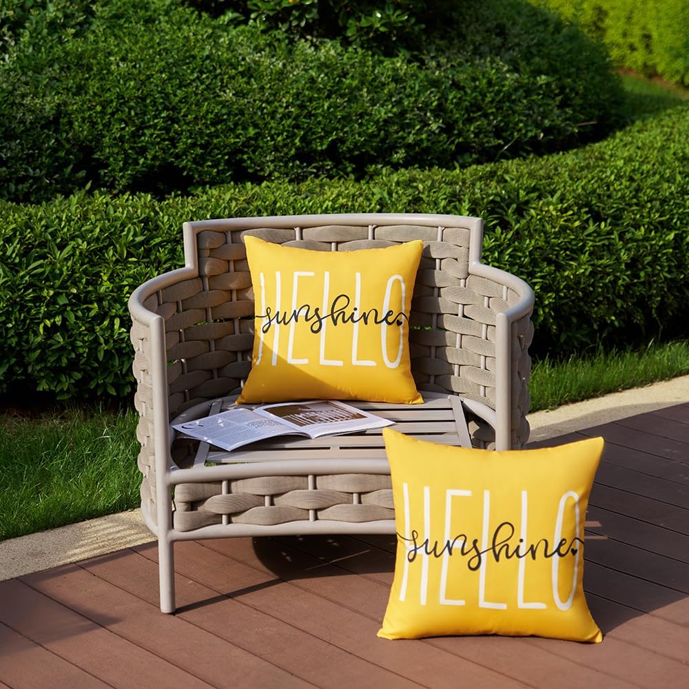 Outdoor Pillow Covers 18x18 Inch Set of 2 Hello Sunshine Decor Yellow Waterproof Summer Outdoor Waterproof Pillow