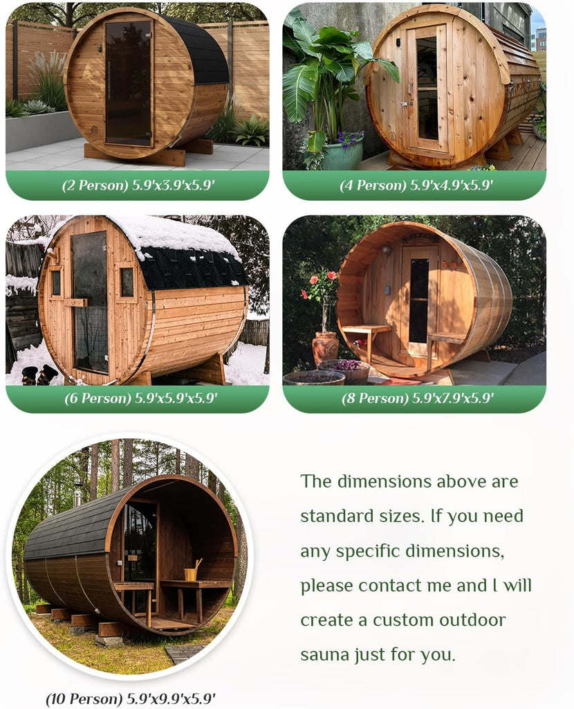 Customize Outdoor Barrel Sauna Rooms,2-10 Person Canadian Cedar Steam Barrel Saunas,Customization of Size, Color
