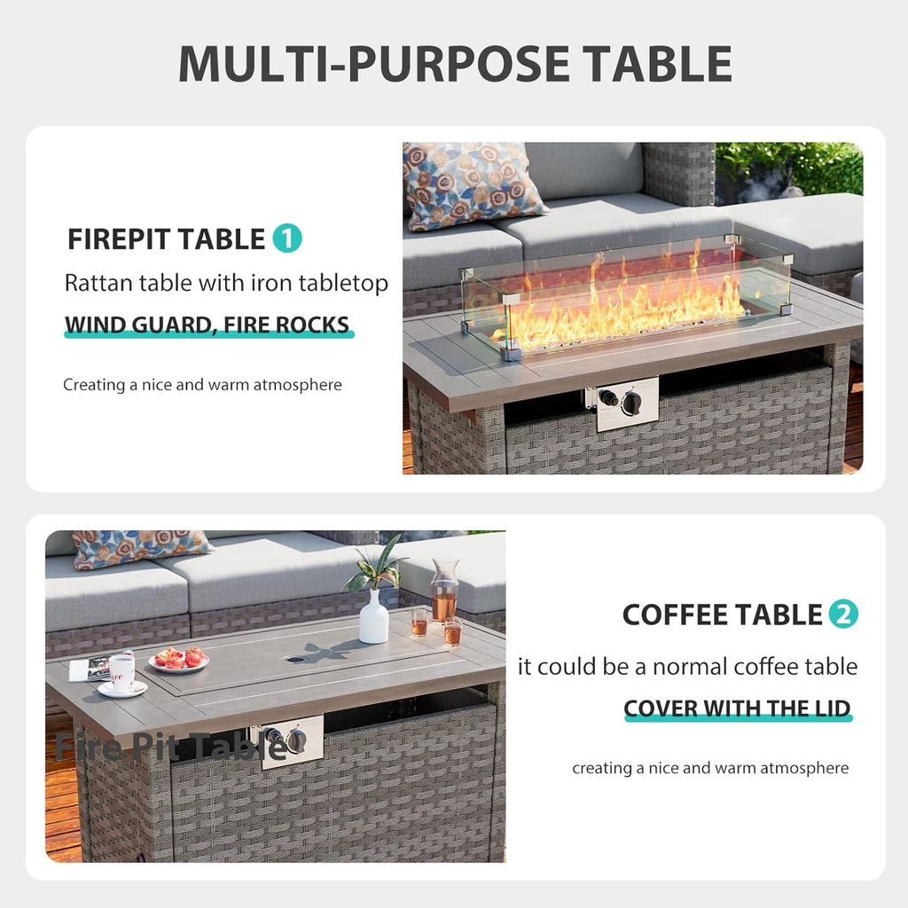 44" Fire Pit Table with Wind Guard