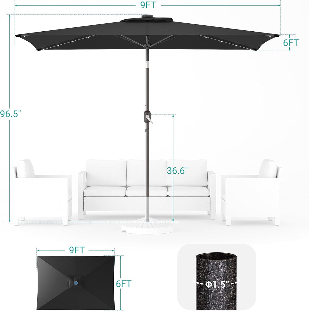 Rectangle Patio Umbrella with Solar Lights