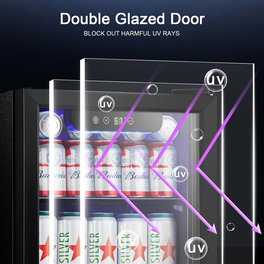 Mini Fridge Cooler - 12 Bottle 48 Can Beverage Refrigerator Glass Door for Drink