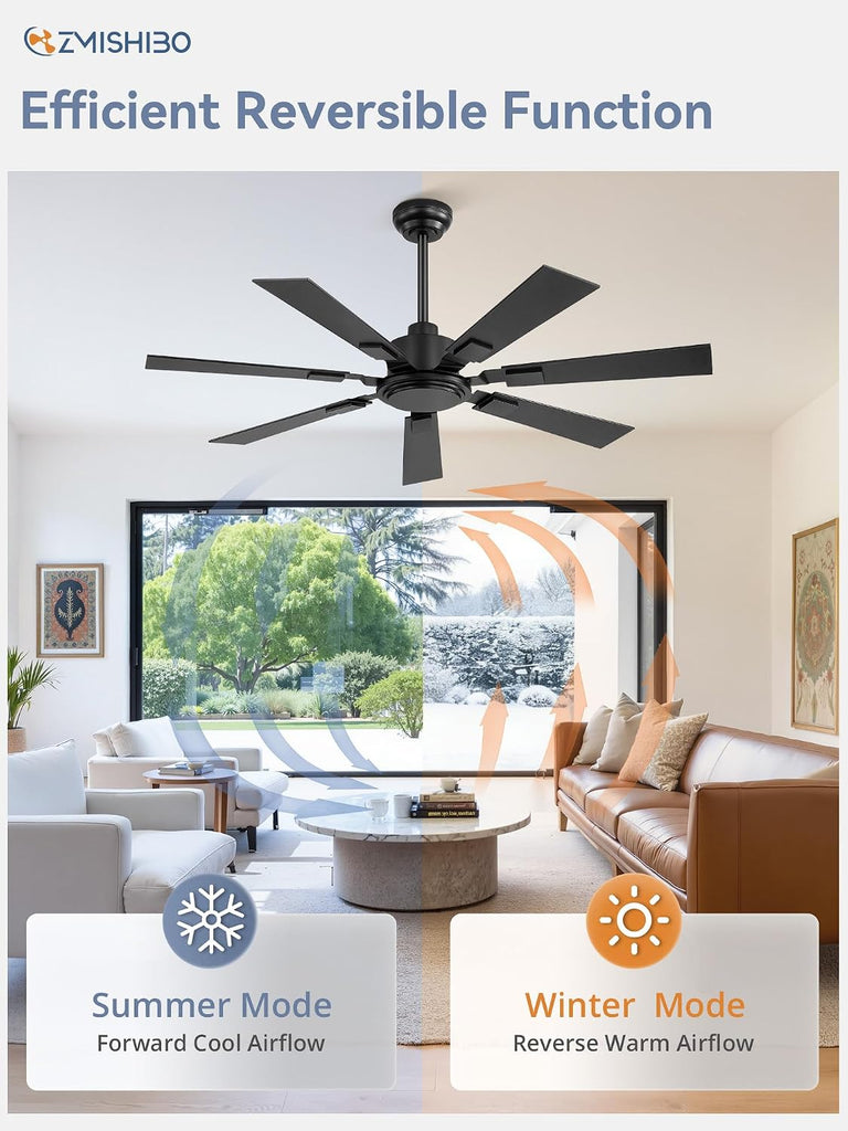 52“ Ceiling Fans No Light with Remote, Black Modern Ceiling Fan Without Light, Quiet Reversible DC Motor, 6 Speeds