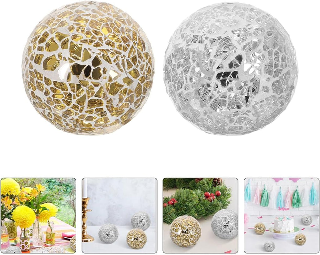 4pcs Crackle Glass Sphere Decorative Balls Set, 8cm Mosaic Glass Orbs Décor, Table Centerpiece and Vase Fillers