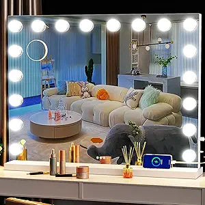 Vanity Mirror with Lights, 32 x 24 Tabletop Hollyhood Makeup Mirror, Hollywood Lighted Mirror with 18 Dimmable Led