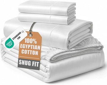 100% Egyptian Cotton Sheets - Naturally Cooling & Breathable 4 Piece Silky Sateen Weave Sheet Set