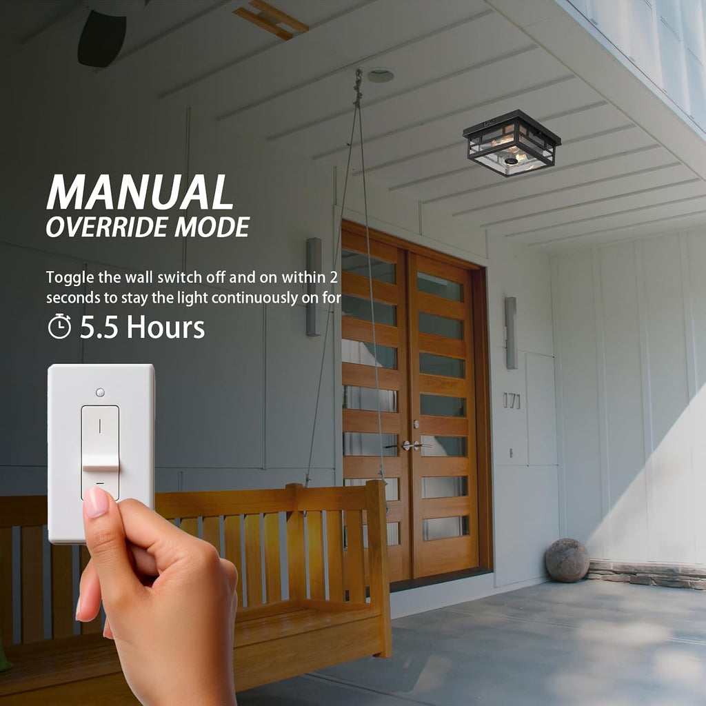 Outdoor Flush Mount Motion Sensor Ceiling Light - Timeless Industrial Design with Seeded Clear Glass for Your Porch