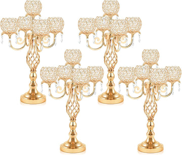 5-Arm Crystal Candelabra Centerpiece 23.2" Tall - Elegant Candle Holder Stand with Crystal Bowl, Chic Table Decor for