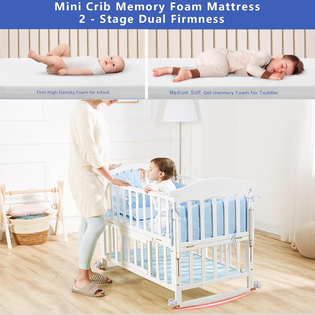 Portable Mini Baby Crib 4 in 1 with Memory Foam Mattress(38"by24") Included, Cunas para 2026 Convertible Crib 6