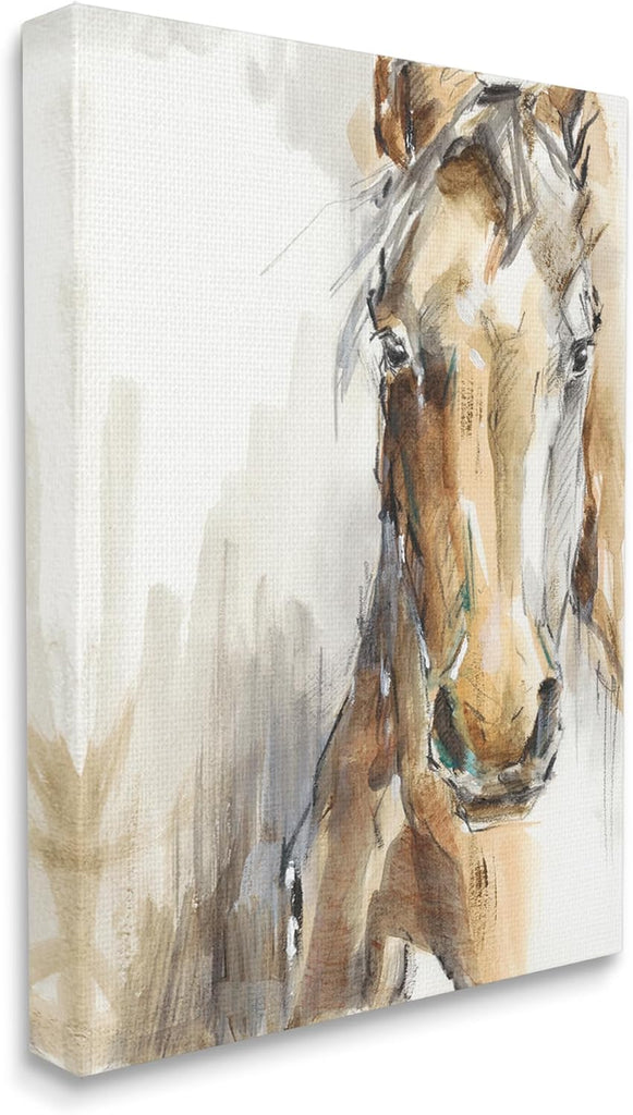 Horse Portrait Orange Brown Animal Watercolor Painting Canvas Wall Art Design By Artist Ethan Harper