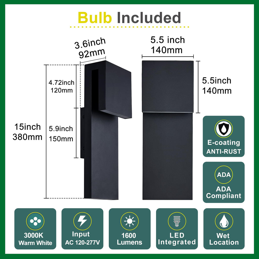 Modern LED Outdoor Wall Sconce 17W Integrated LED Outdoor Wall Mount, Anti Rust Textured Black Suit for Wet Locations