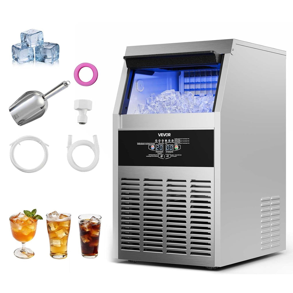 Commercial Ice Maker Machine, 130 lbs/24h with 30 lbs Storage Capacity, Built-in/Freestanding/Under Counter