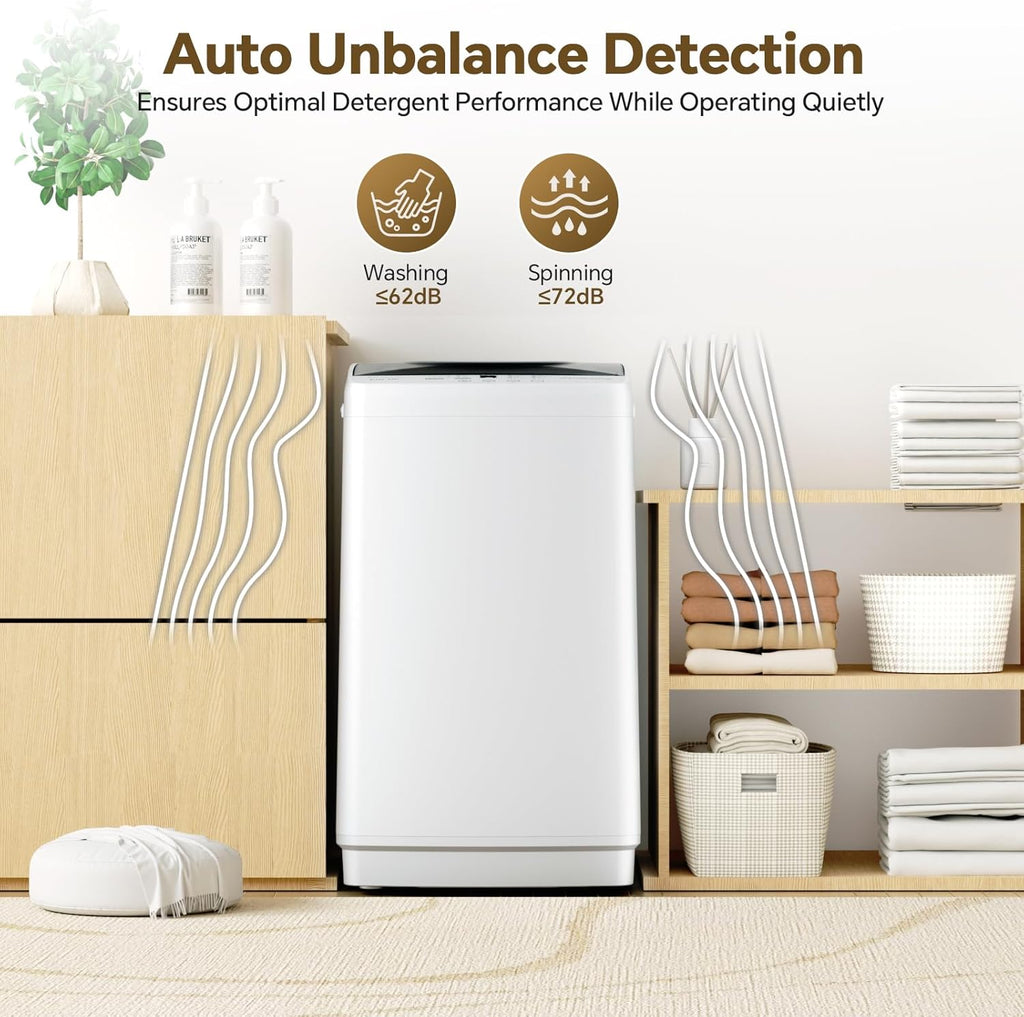1.06 Cu.Ft. Portable Washing Machine, 7.7LBS Full-Automatic Laundry Washer with Stainless Steel Drum, 10 Wash Cycles &