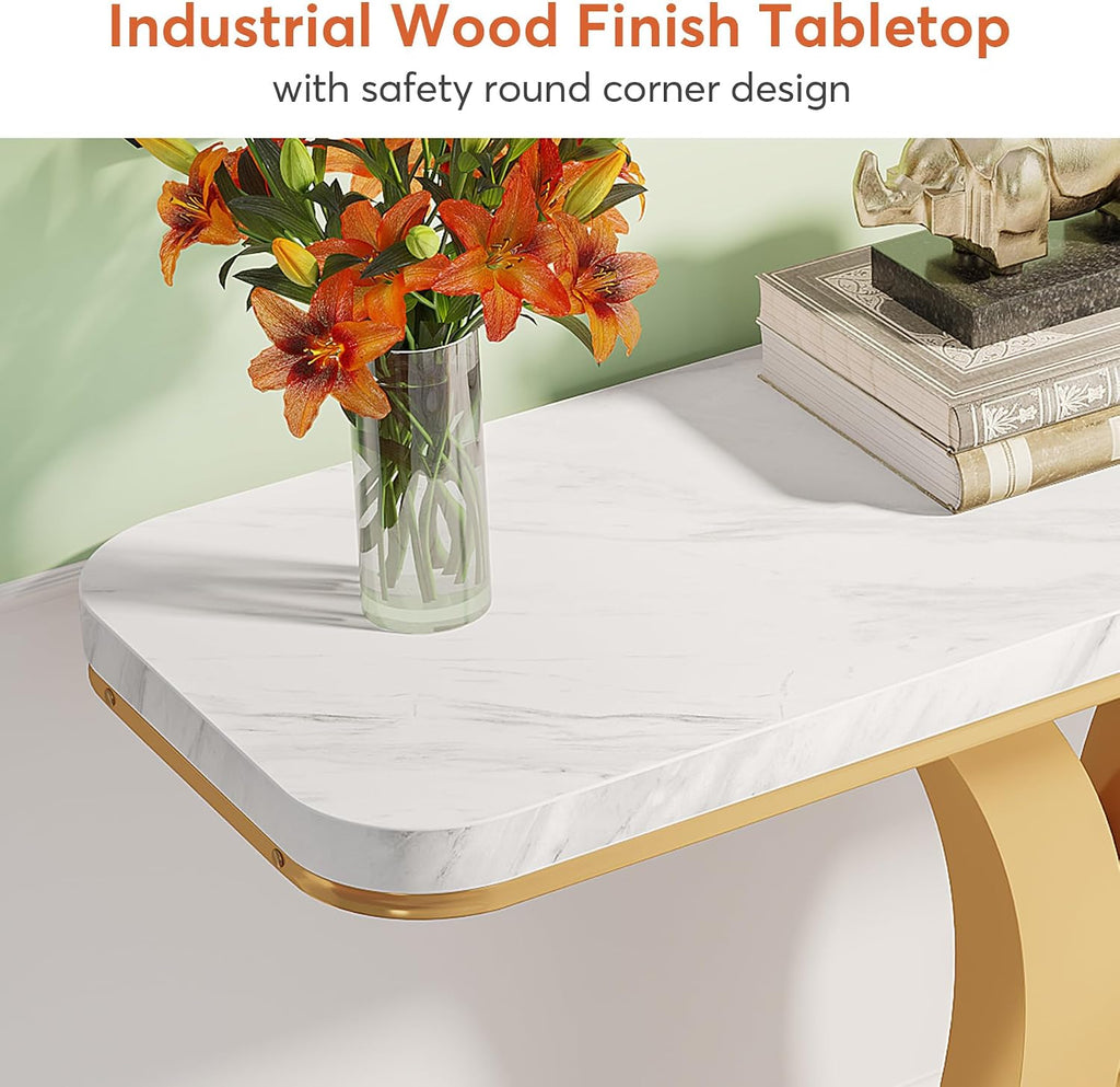 Modern Gold Console Table, 40 inch Narrow Entryway Foyer Table with Geometric Base, Rustic Hallway Accent Table