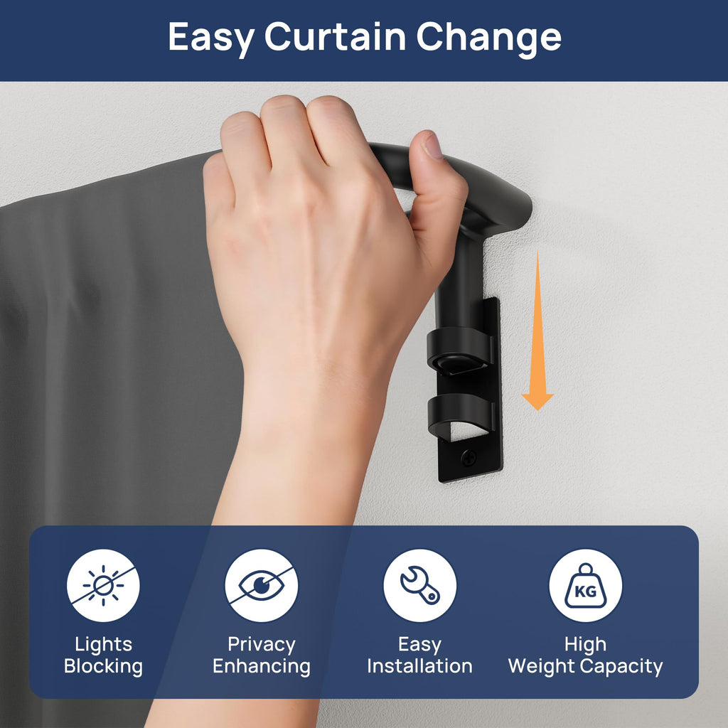 72-144" Double Curtain Rod for Blackout, Quick Release, Black