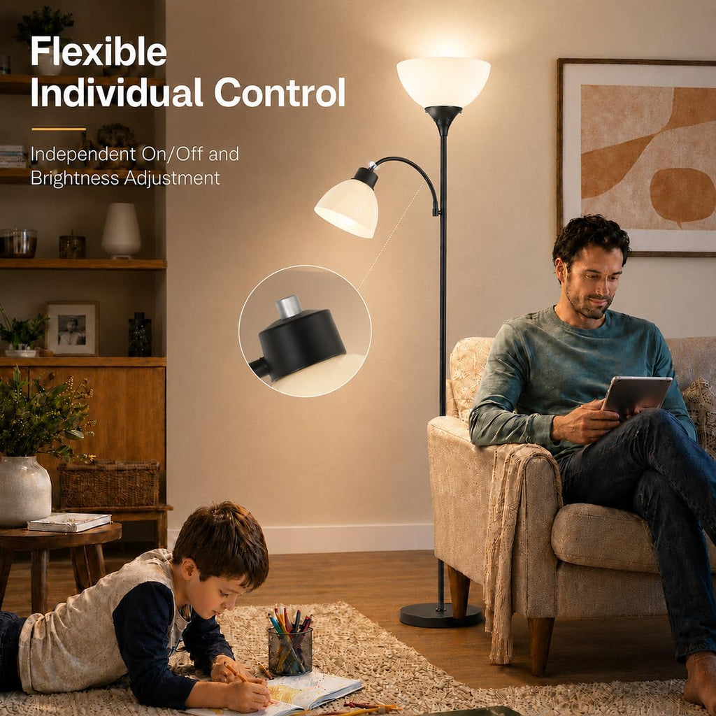 Torchiere Floor Lamp with Remote Control and Adjustable Reading Light