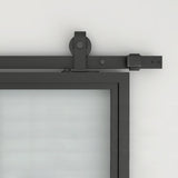 24 in. x 84 in. Full Lite Frosted Glass Black Steel Frame Interior Sliding Barn Door with Hardware K