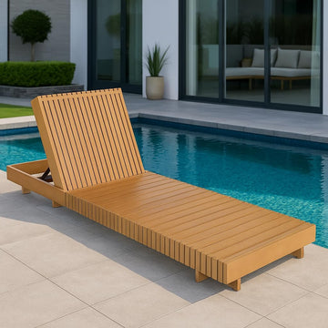 Acacia Wood Chaise Lounge Outdoor, Wooden Patio Chaise Lounge, Outdoor Sunbathing Lounge Chair, Adjustable