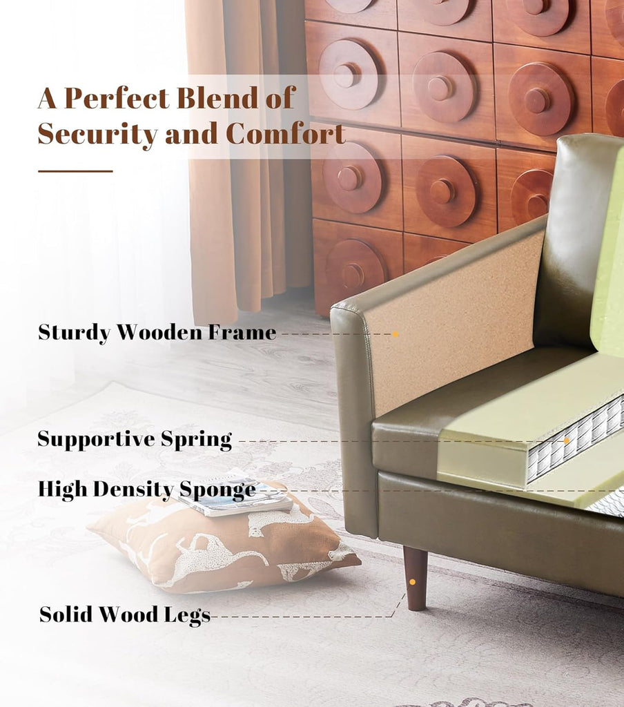 Accent Chair , Mid Century Modern Upholstered PU Leather Armchair with Rolled Arms and Deep Seat, Reading Chair and