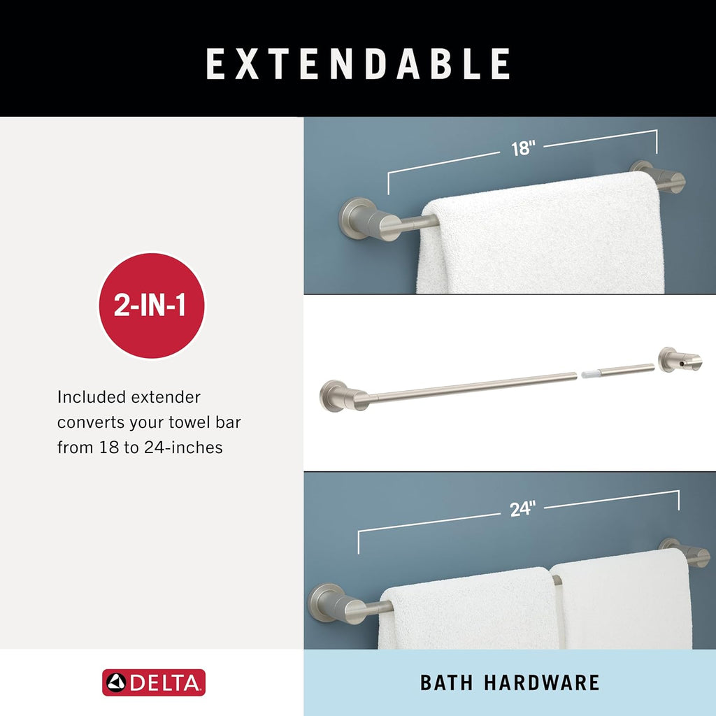 4-Piece SpotShield Brushed Nickel Bathroom Set Towel Rack, Ring, Toilet Paper Holder, Hook | Nicoli Bath Accessories