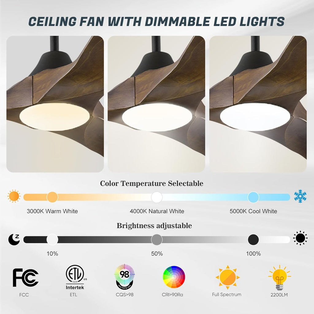 60 Inch Ceiling Fans with Lights, Outdoor Ceiling Fans for Patios with Light Damp Rated