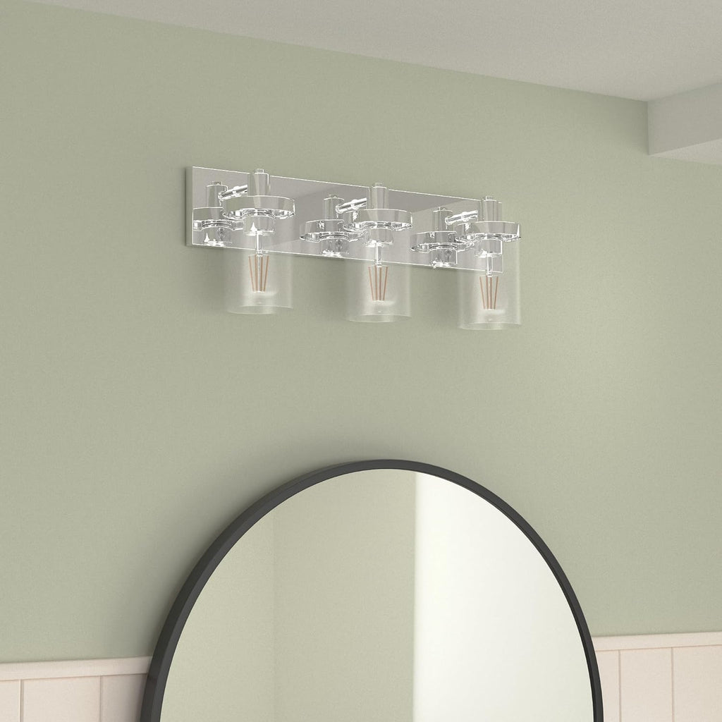Chrome Vanity Light 3 Light Farmhouse Bathroom Lights Fixtures Over Mirror with Clear Glass Shade(Exclude Bulb)