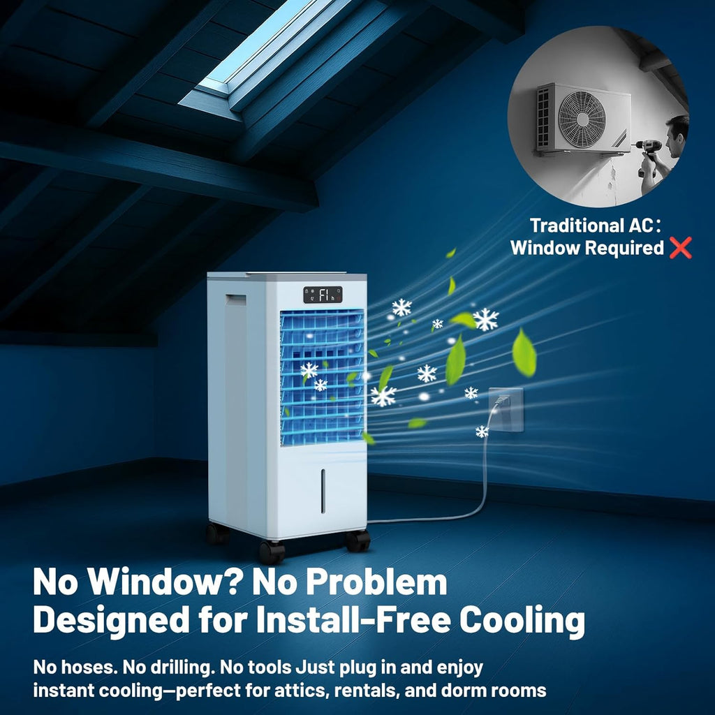 Portable Air Conditioners, 3-in-1 Evaporative Air Cooler with Remote, 2-Gal Water Tank, 4 Modes & 3 Speeds