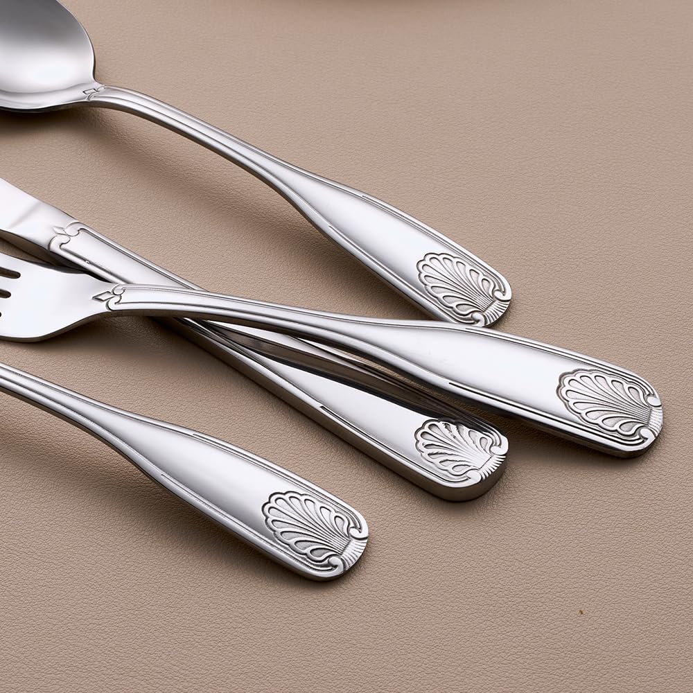 30-Piece Flatware Set Shell Pattern Stainless Steel