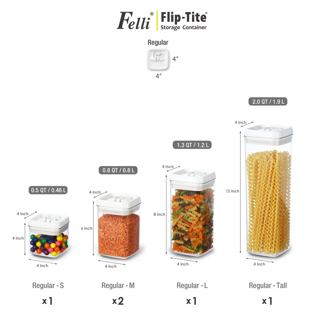 Flip Tite Storage Container with Lid 4" Airtight Ring Seal Top, Stackable Acrylic Canister Jar Set Pantry Organizer