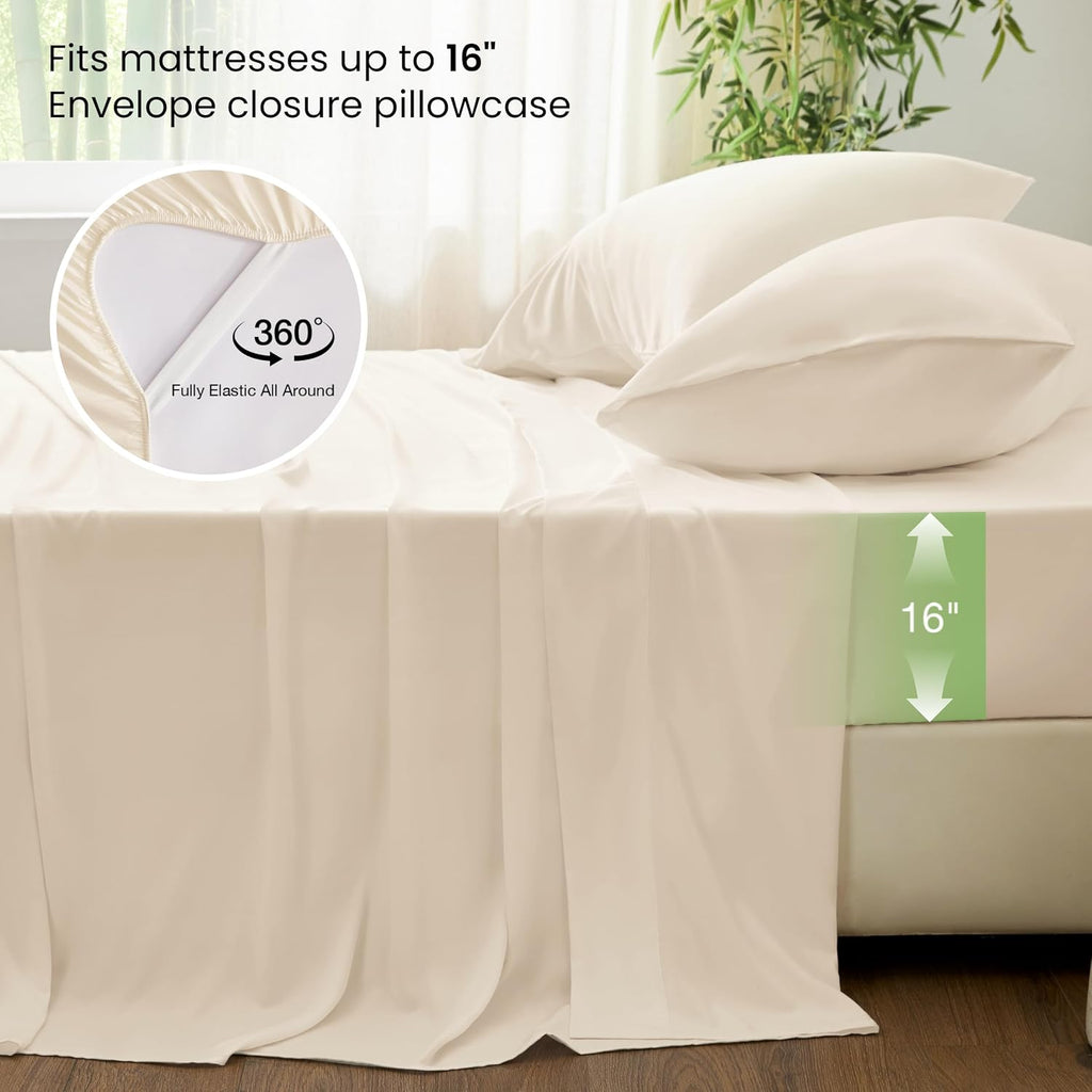 3 Piece Twin XL Sheet Set, 100% Rayon Derived from Bamboo, Cooling & Breathable, Soft Silky Deep Pocket up to 16"