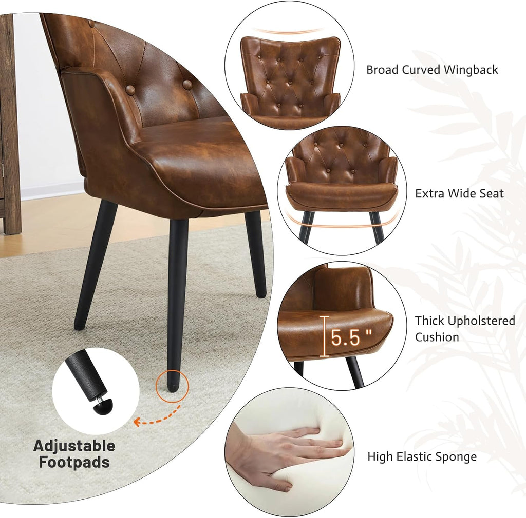 PU Leather Accent Chair , Upholstered Reading Chair with High Backrest, Tufted-Button Wingback Armchair , Dressing