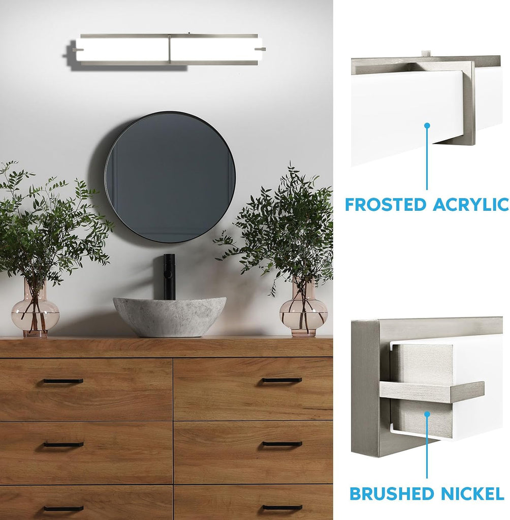 24 Inch LED Vanity Lights Brushed Nickel Bathroom Light Fixtures 3CCT Selectable 3000K 4000K 5000K Modern Vanity