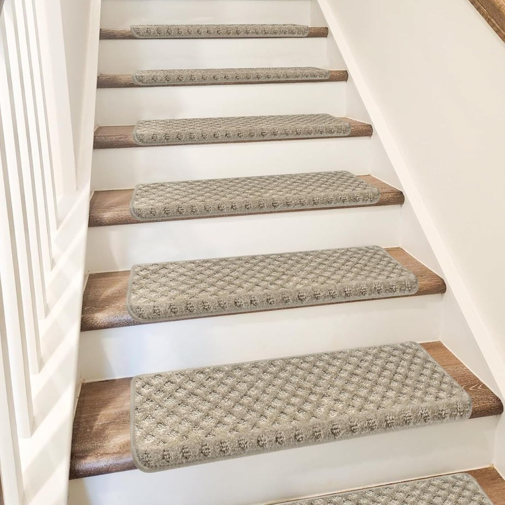 Bullnose Carpet Stair Treads for Wooden Steps Indoor 14 Pcs | 30x9.5 Inch Self Adhesive Tape Free Non Slip Indoor