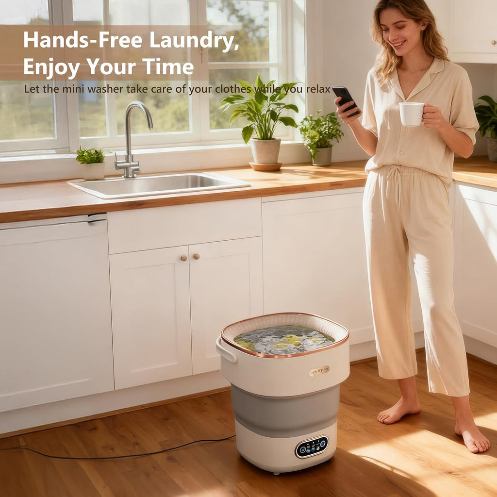 Mini Laundry Machine 16L - Foldable Portable Laundry Machine and Spinner for Baby Clothes, Underwear, Socks; Ideal for