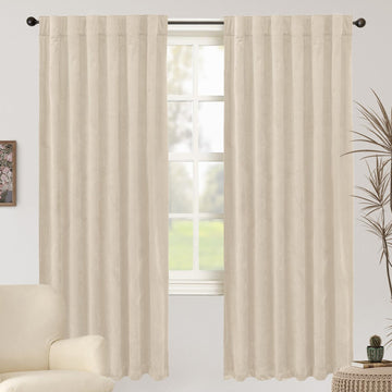 Cream Beige Velvet Blackout Curtains 72 Inch Length