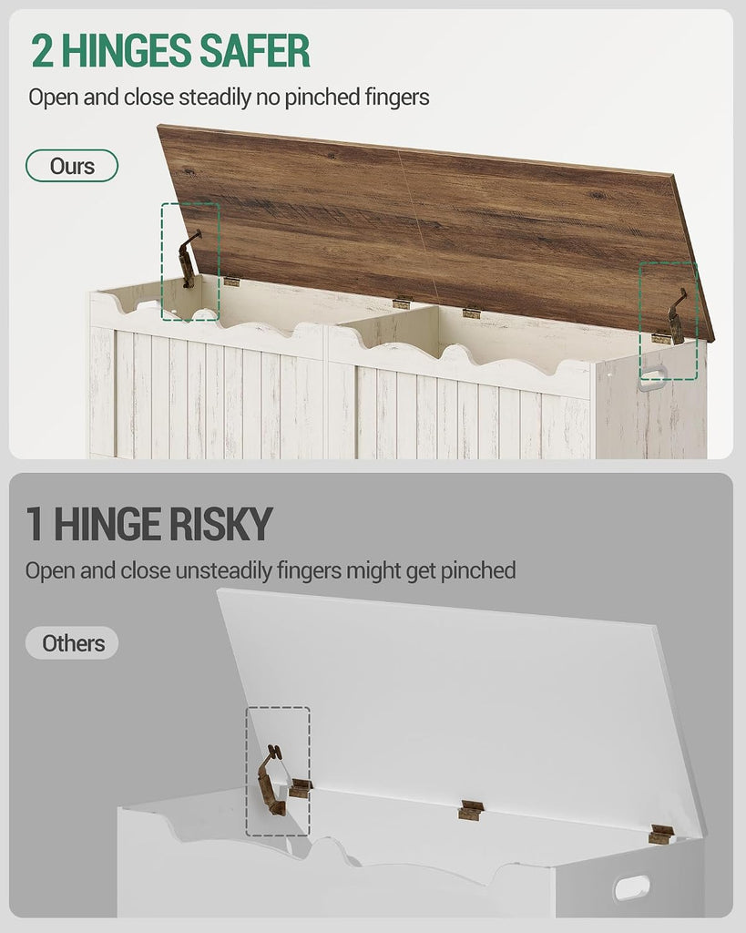 59" Lift Top Storage Bench, 268L/70Gal FSC Wood Chest | | Retro White | 330lb Seating | Double Hinges | Bedroom