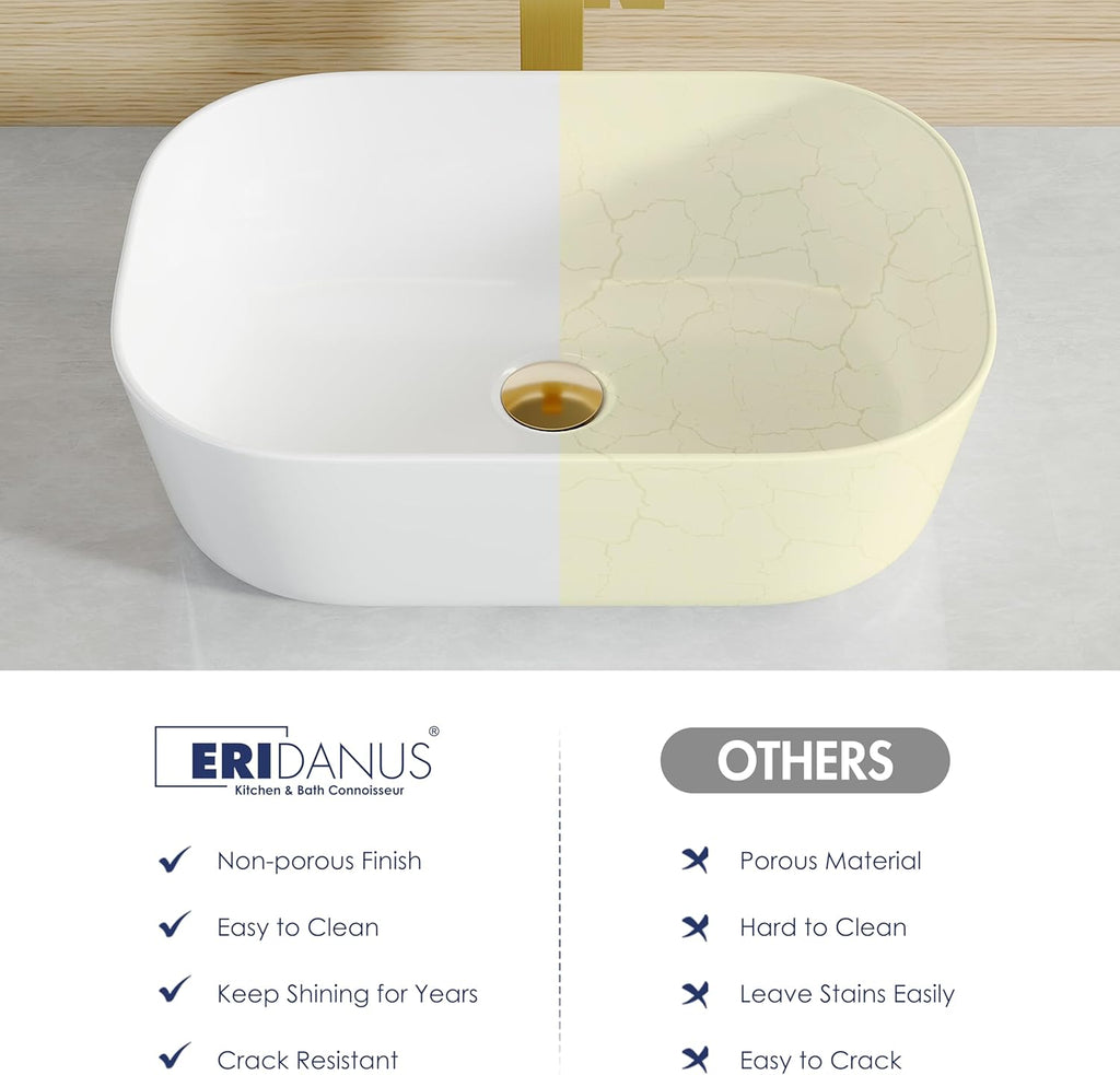 Bathroom Vessel Sink, Eridanus 18" x 13" White Vessel Sink Rectangular Bathroom Sink Porcelain Ceramic Vessel Sinks