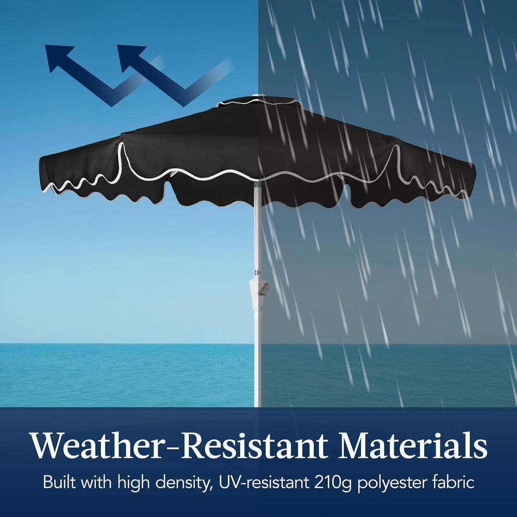 7.5ft Patio Market Umbrella with Wavy Trim, UV-Fade-Resistant 210g Canopy, Crank & Tilt, Wind Vent, Heavy-Duty Frame - B