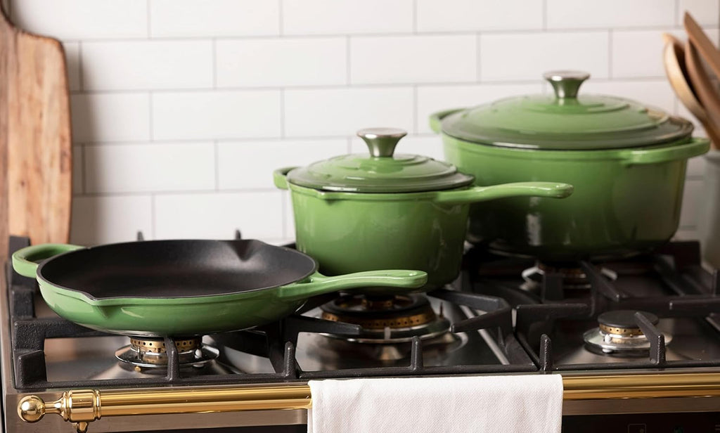 5-Piece Enameled Cast Iron Cookware Set - Includes 5.7 Quart Dutch Oven with Lid, 10.25 Inch Skillet, 2.2 Quart