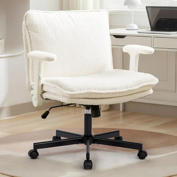 Criss Cross Legged with Wheels and Flip-Up Arms, Upholstered Criss Cross Desk Chair, Wide Seat Chairs for Home