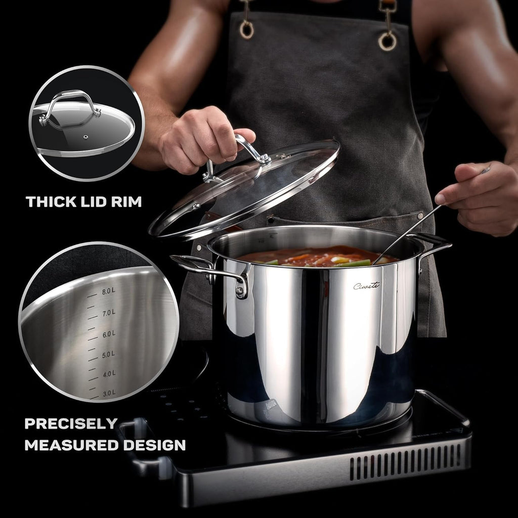 11-Piece Tri-Ply Stainless Steel Pots and Pans Set, 18/10 Stainless Steel Cookware Set with Steamer Insert, Induction
