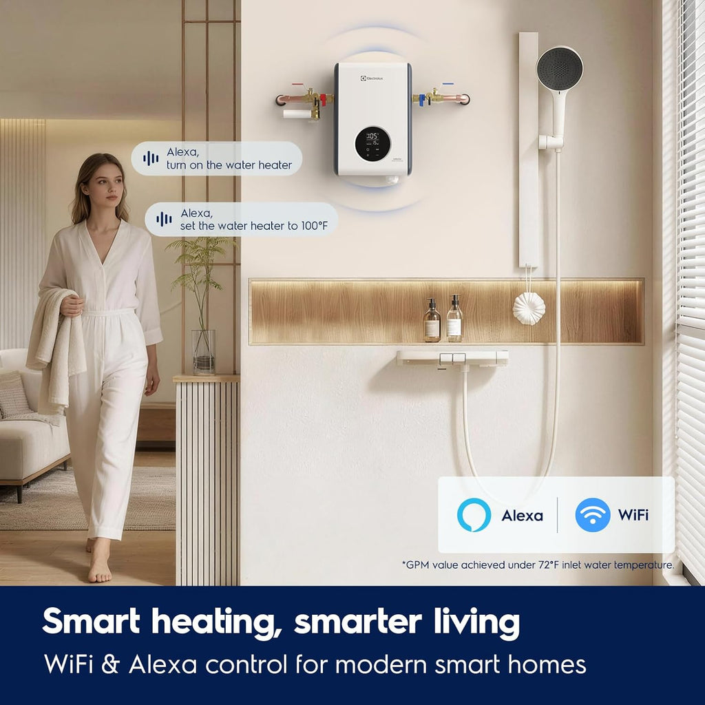 14kW Tankless Water Heater Electric 240V - Smart WiFi & Alexa, On Demand Hot Water Heater Electric, Max 3.4 GPM